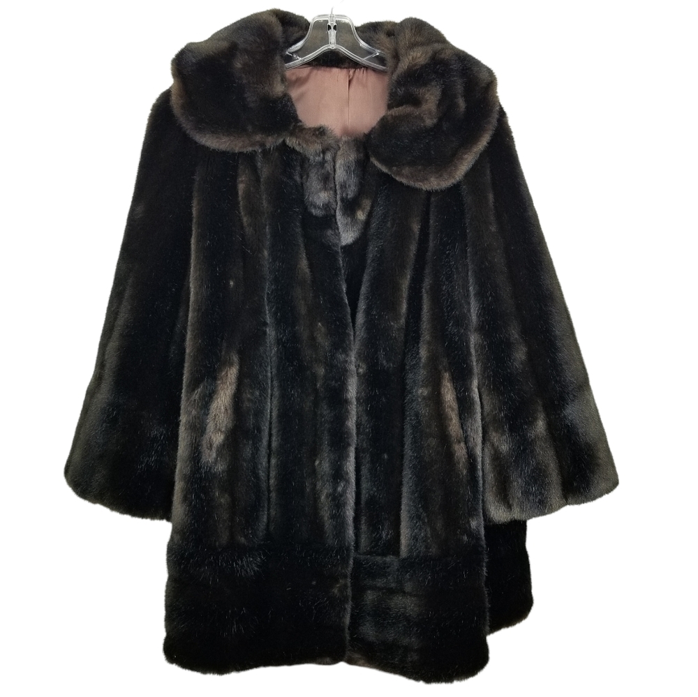 Tissavel Country Pacer Black Brown Vintage Faux Fur Coat Women's Size Large